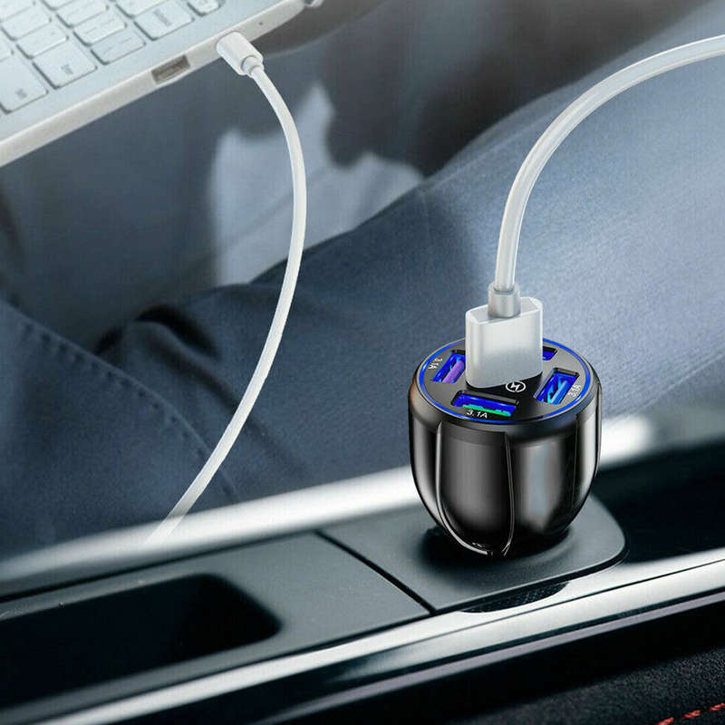 1x Universal 5 Port USB Phone Car Charger Adapter QC 3.0 Fast Charging Black