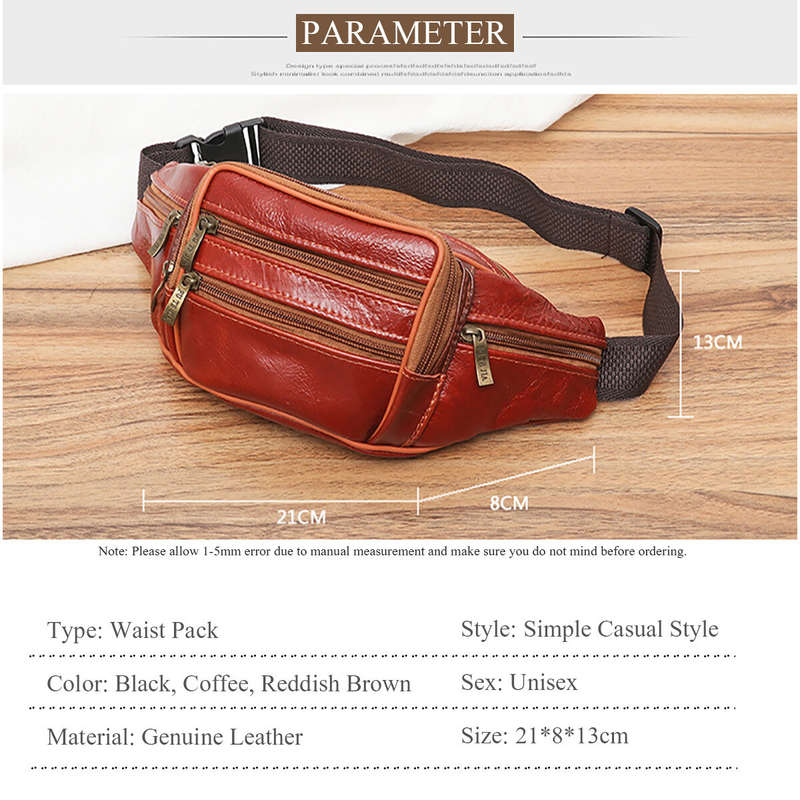 Leather Mens First Layer Cowhide Mobile Phone Pockets Waist Fanny Bag Pouch j