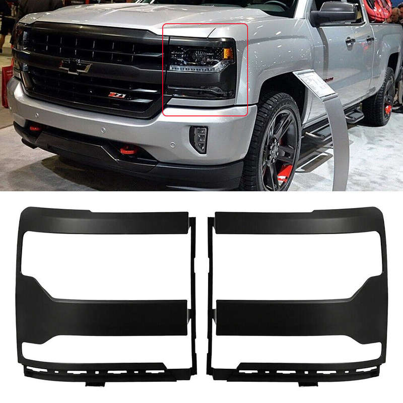 Fit For Chevy Silverado 1500 2016-2018 Pair Black Headlight Trim Bezel Cover A2