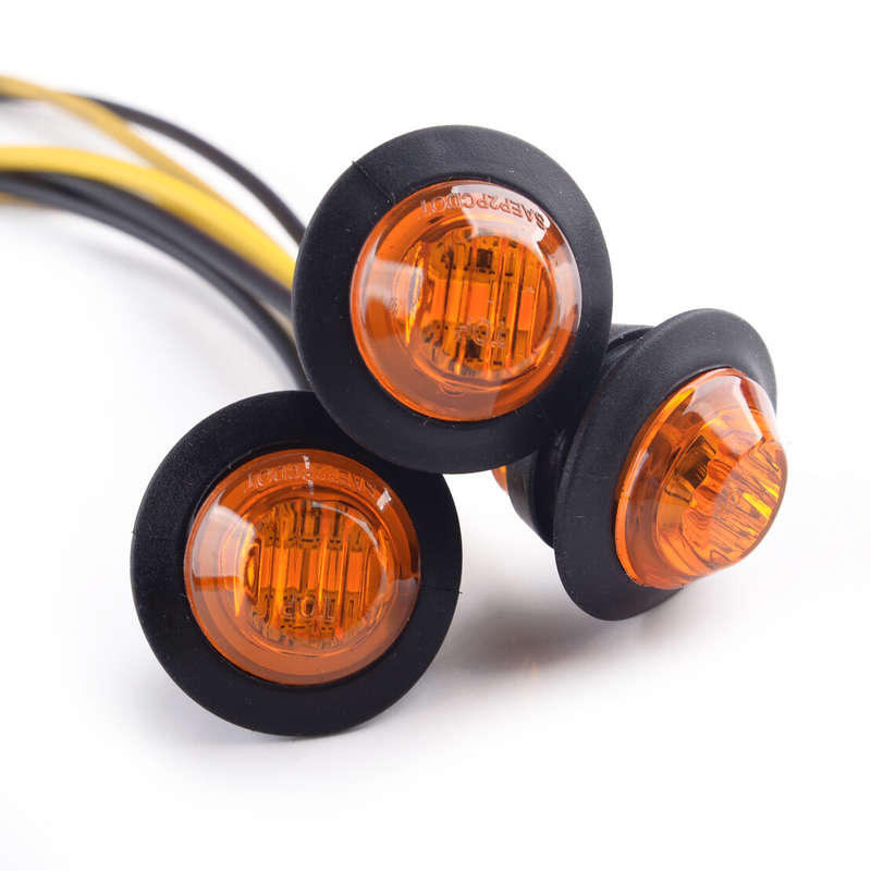 10pcs Amber Rock Round Side Marker Lights LED Button Lamps Truck Trailer Lights