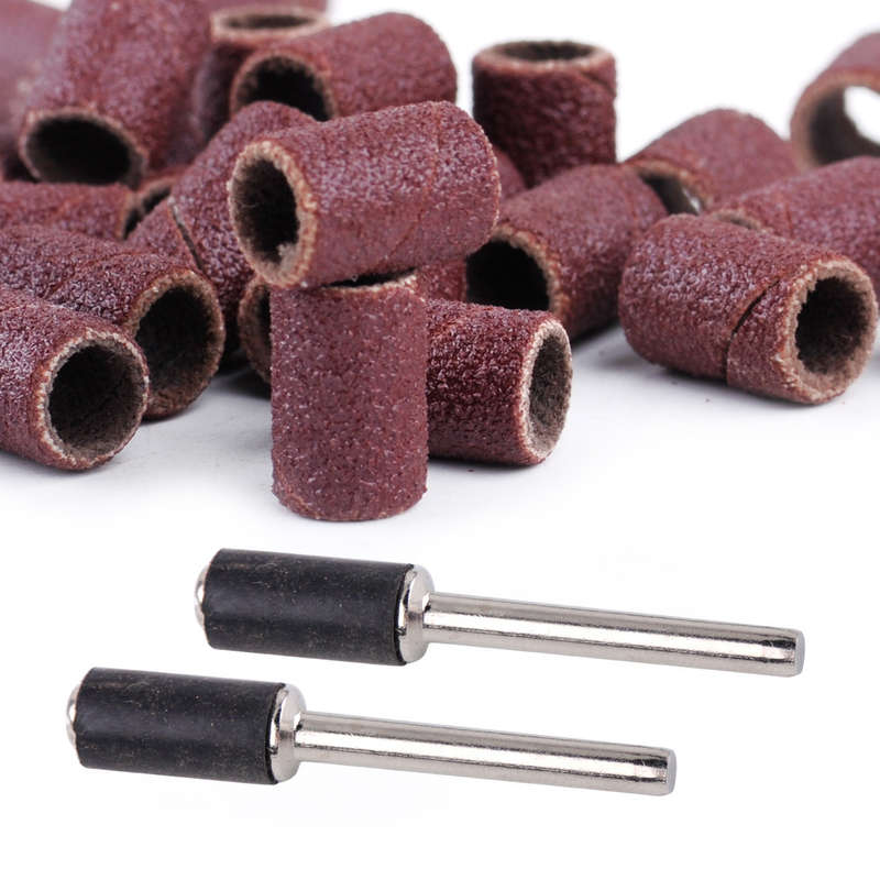 100x 1/4" 120 Grit Sanding Drum Bands with 2 Rubber Mandrel Fit for Rotary Tools