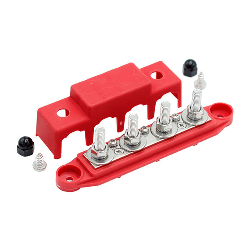 48V 250A 4-Post Busbar Bus Bar Power Distribution Block W/ Cover 3/8" New