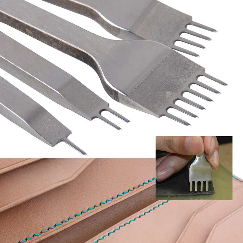 4pcs DIY Leather Craft Flat Hole Chisel Graving Prong Stitching Punch Tool Kit