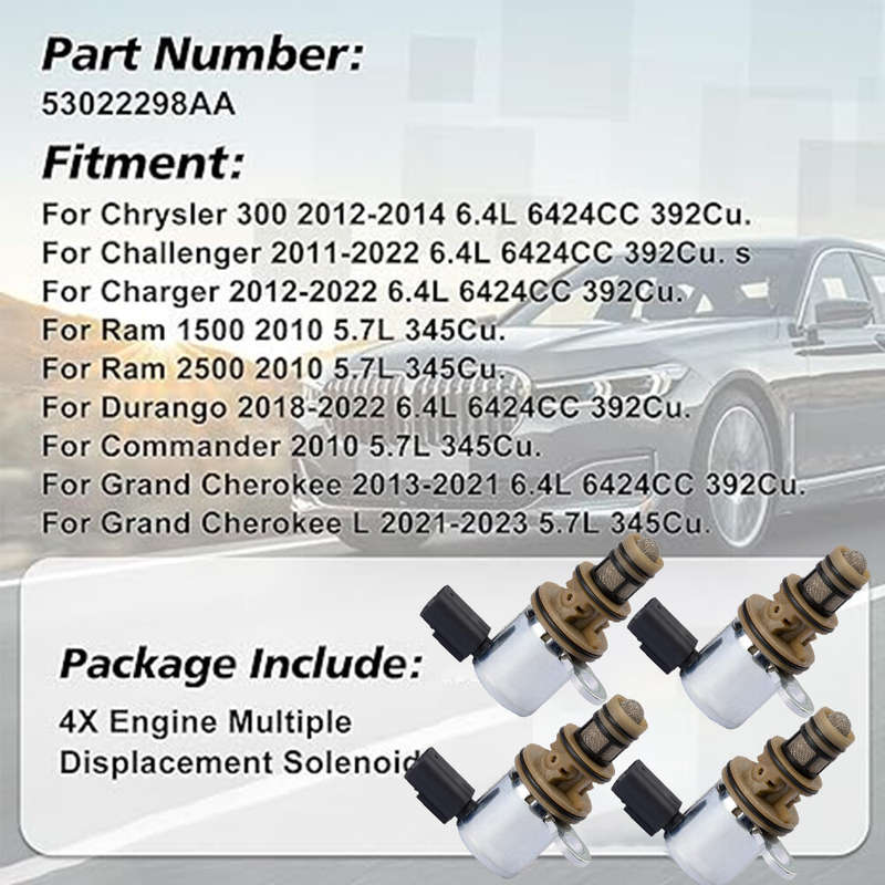 4X 53022298AA Engine Multiple Displacement Solenoid For 2010-2023 Dodge Ram 1500