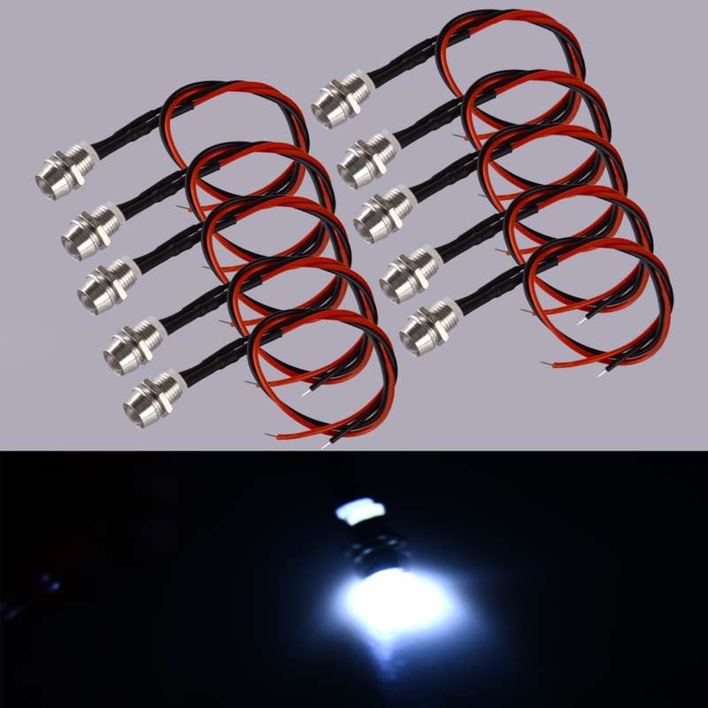 10x 8mm 12V Indicator Light LED Lamp Bulb Small Pilot Dash Panel For Car Boat
