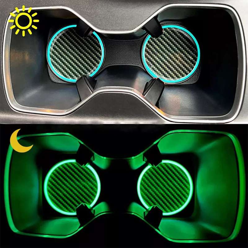 2x Glowing LED Car Cup Holder Night Light Pad Mat Drink Coaster Accessories