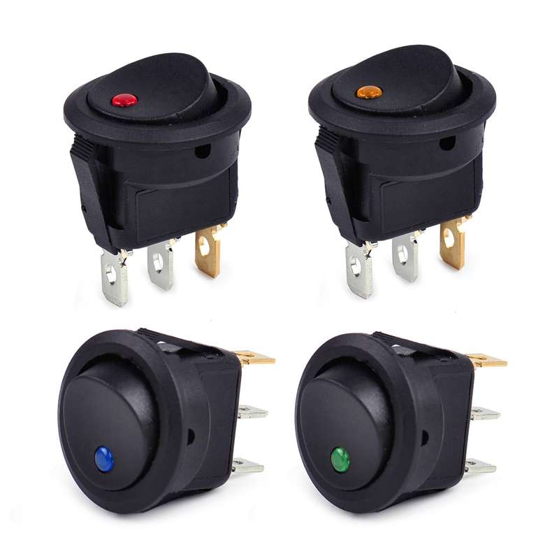 4pcs DC 12V Boat On/Off Round Dot LED Light Switch 3Pin Rocker Toggle SPST