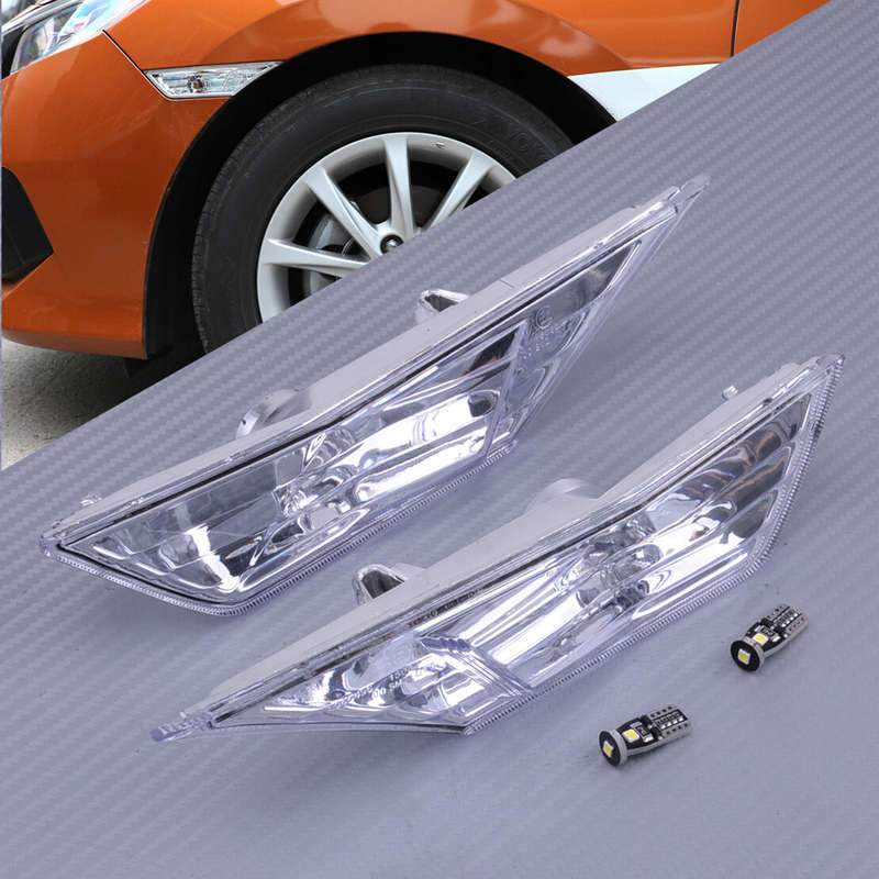 Pair Clear Lens Side Marker Light Lamp With T10 LED Bulb Fit For Honda Civic