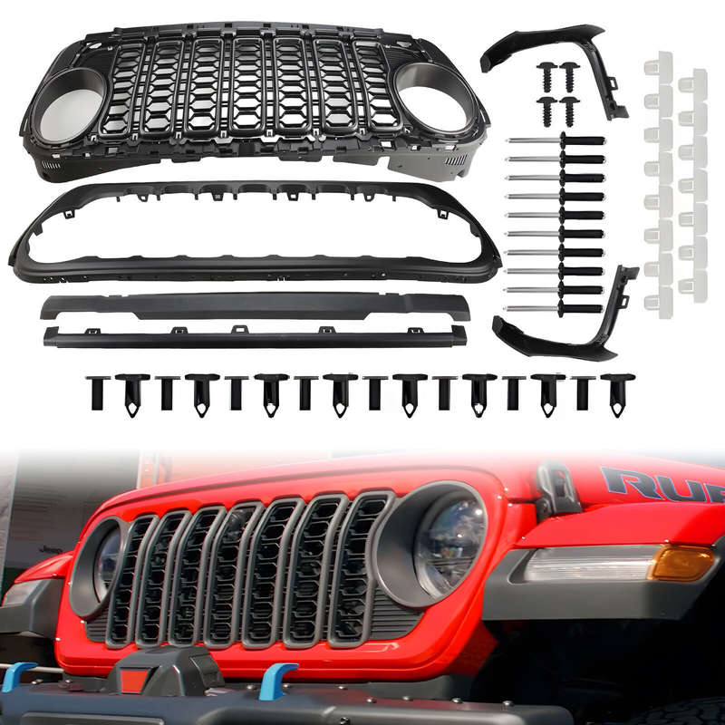 Front Grill Bumper Mesh Grille For Jeep for Wrangler JL 2018-23 upgrade to 2024