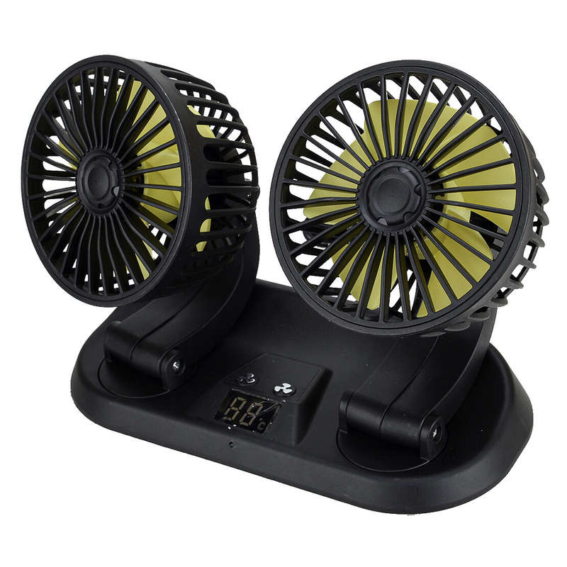 Vehicle Auto Dash Cooling Fan Dual Head Rotable & Cigarette Lighter Socket