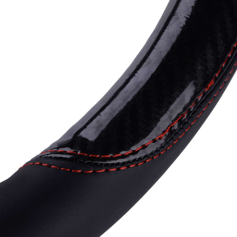 Carbon Fiber Style PU Leather 15" 38cm Car Steering Wheel Cover Anti-Slip