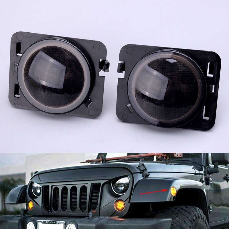 2pcs Smoked Lens Amber LED Side Marker Light Fit for Jeep Wrangler JK 2007-2015