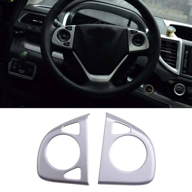 2Pcs Chrome Interior Steering Wheel Cover Frame Fit For Honda CRV CR-V 2012-2016