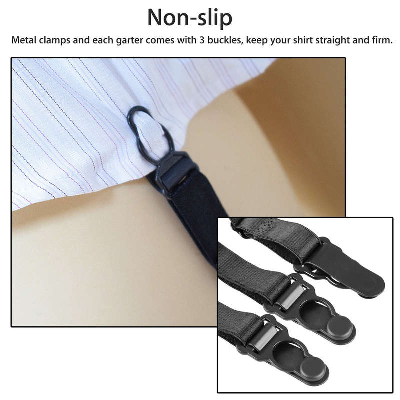 2x Mens Shirt Stays Holders Elastic Garter Belt ,Non-Slip Locking Clamps Uniform