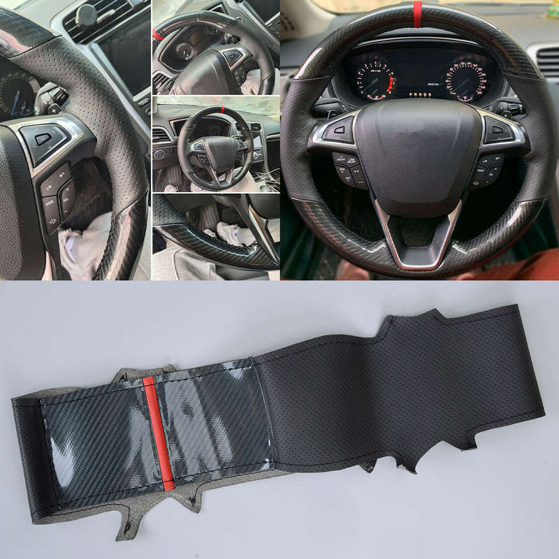Hand Sewing Stitched PU Leather Steering Wheel Wrap Cover Fit For Ford Edge