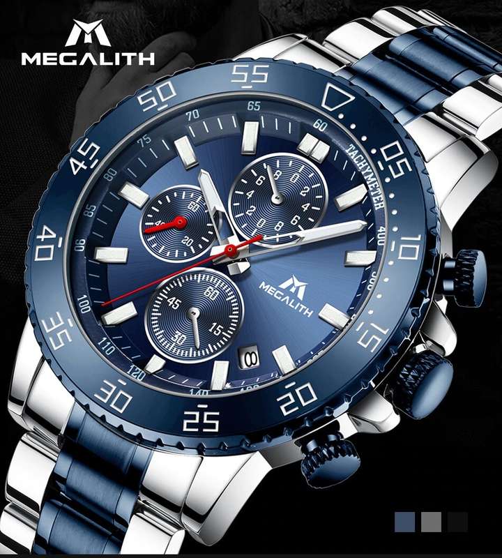 Image 2 - Men watch s luxury MEGALITH watches Relogio Masculino Waterproof chronograph s