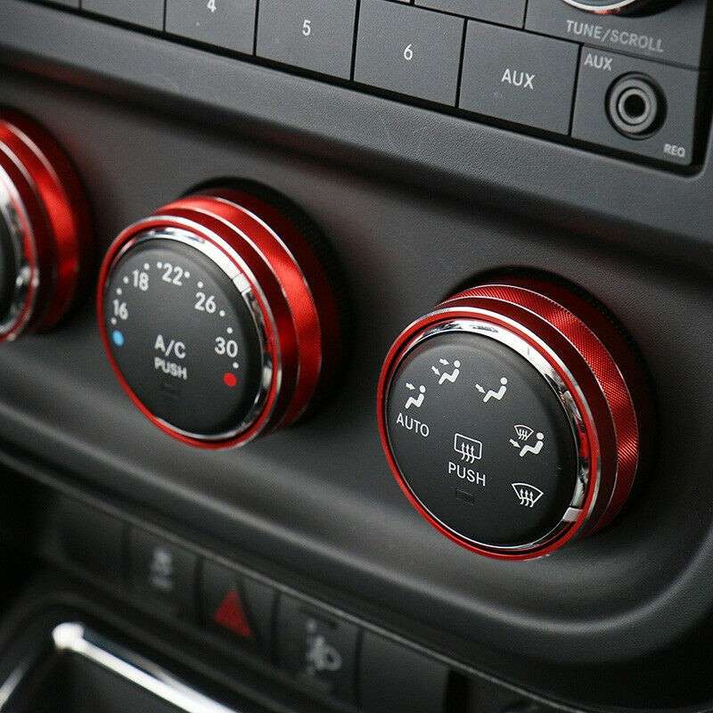 3x Red Air Condition Button Trim Ring fit for Jeep Wrangler JK 2011-2017