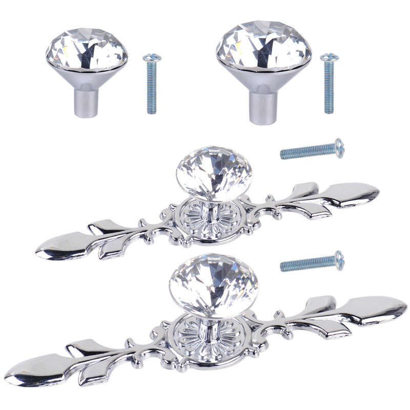 Glass Crystal Diamond Shape Pull Knob Handle Cabinet Door Drawer Wardrobe