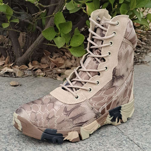 (Hommes) Anti-Slip Safety Breathable Shock-Absorbing Climbing Hiking Tactical Ankle Boots - Khaki