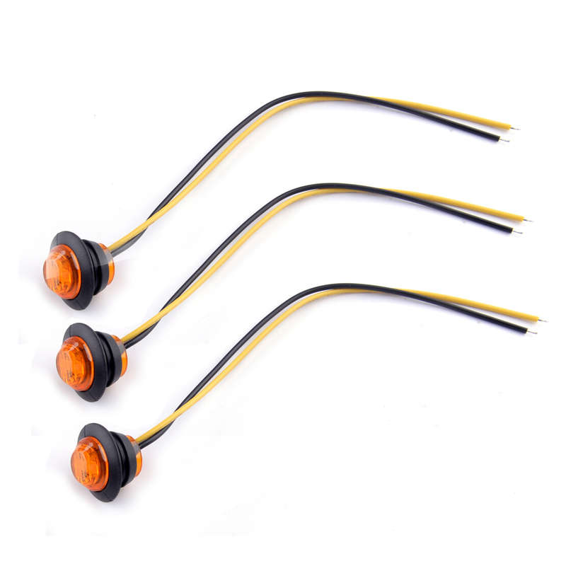 10pcs Amber Rock Round Side Marker Lights LED Button Lamps Truck Trailer Lights