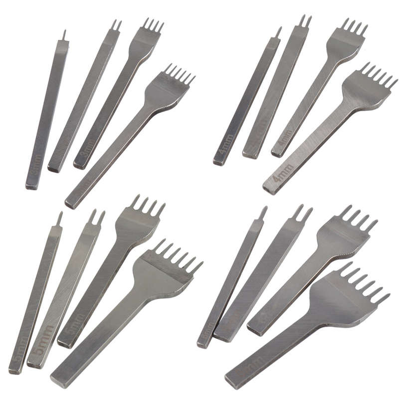 4pcs DIY Leather Craft Flat Hole Chisel Graving Prong Stitching Punch Tool Kit