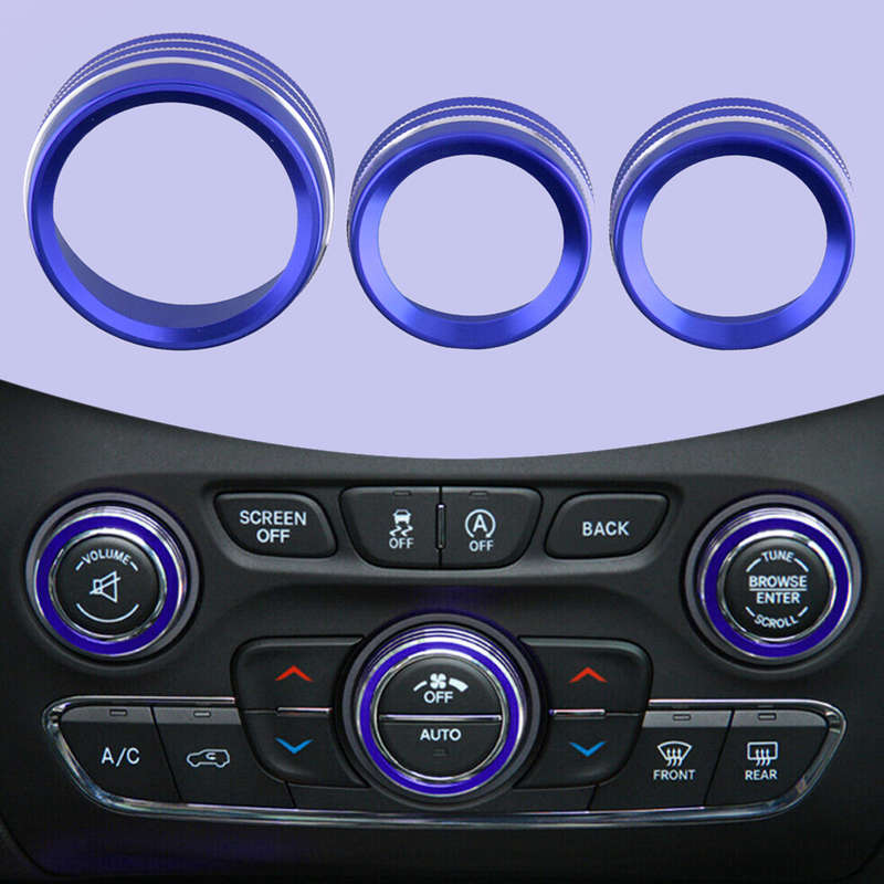 3x Aluminum AC Radio Switch Knob Cover Trim Ring Fit For Dodge Durango 2014-2019