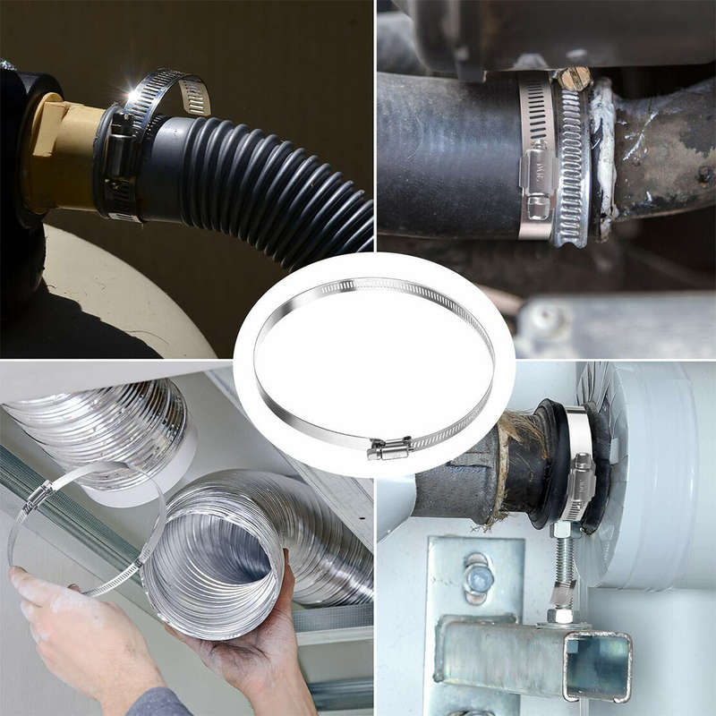 8" Adjustable Hose Clamp Clip Stainless Steel Duct Clamp Worm Gear Drive Clamp*3