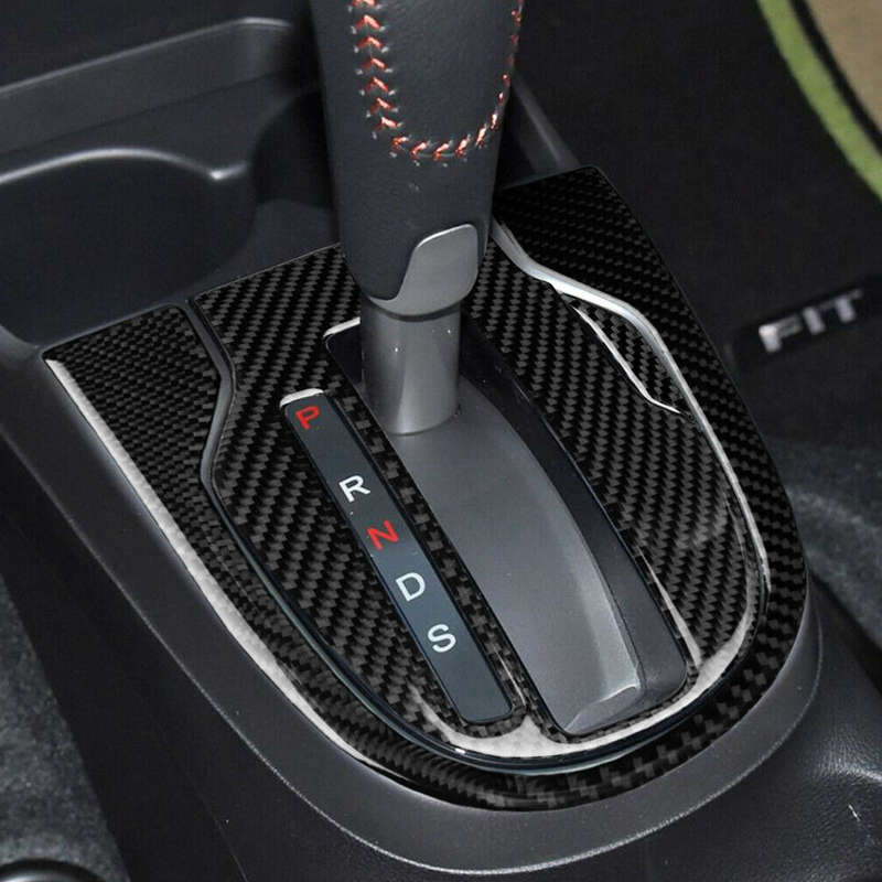 Carbon Fiber Car Gear Shift Panel Cover Trim Set Fit for Honda Fit Jazz 2014-18