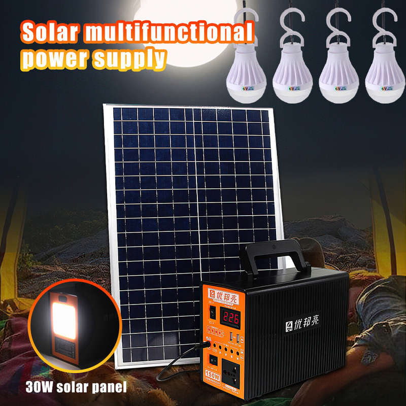 Solar Generator 150W Power Station Portable System LifePO4 Battery 220V Plug + 2X 18V 28W SolarPanel