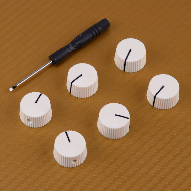 6Pcs Aged White Vintage Barrel Guitar Knobs Round Amplifier Set Screw