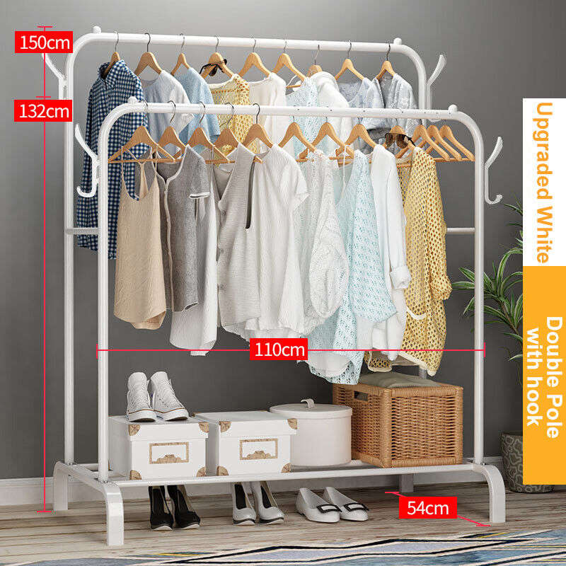 Double Pole Clothing Storage Rack - White