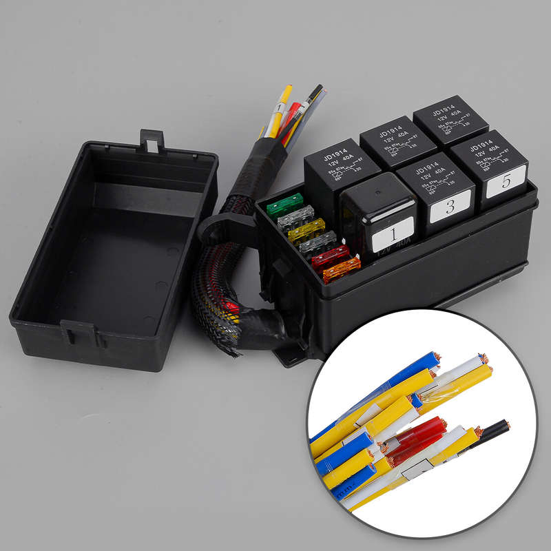 12V Fuse and Relay Box 6 ATO ATC Fuse Slots and 6 Relay Slots for Car Universal