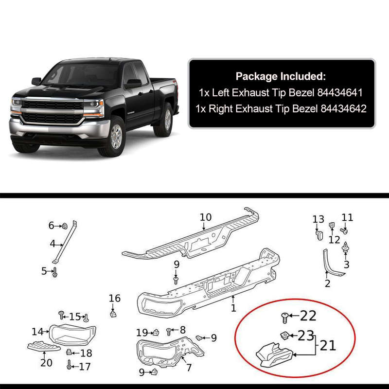 Exhaust Tips Bezels Black 84434641 84434642 For Chevy Silverado GMC Sierra 19-24
