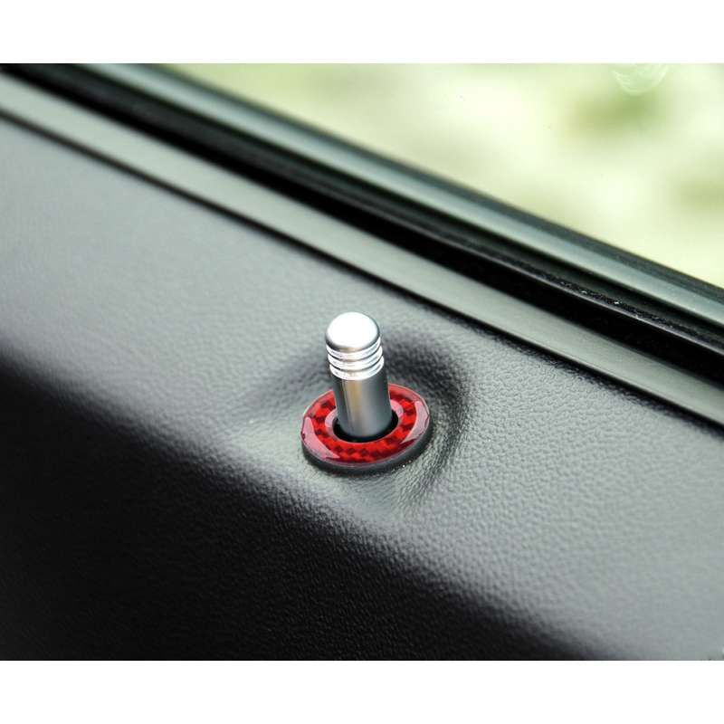 2pc Carbon Fiber Red Door Lock Pin Cover Ring Fit for Dodge Challenger 2008-2014