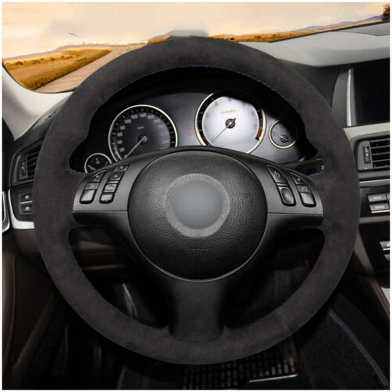 Black Alcantara Suede Steering Wheel Cover Wrap Fit for BMW E36 E35 E45 E39 M3