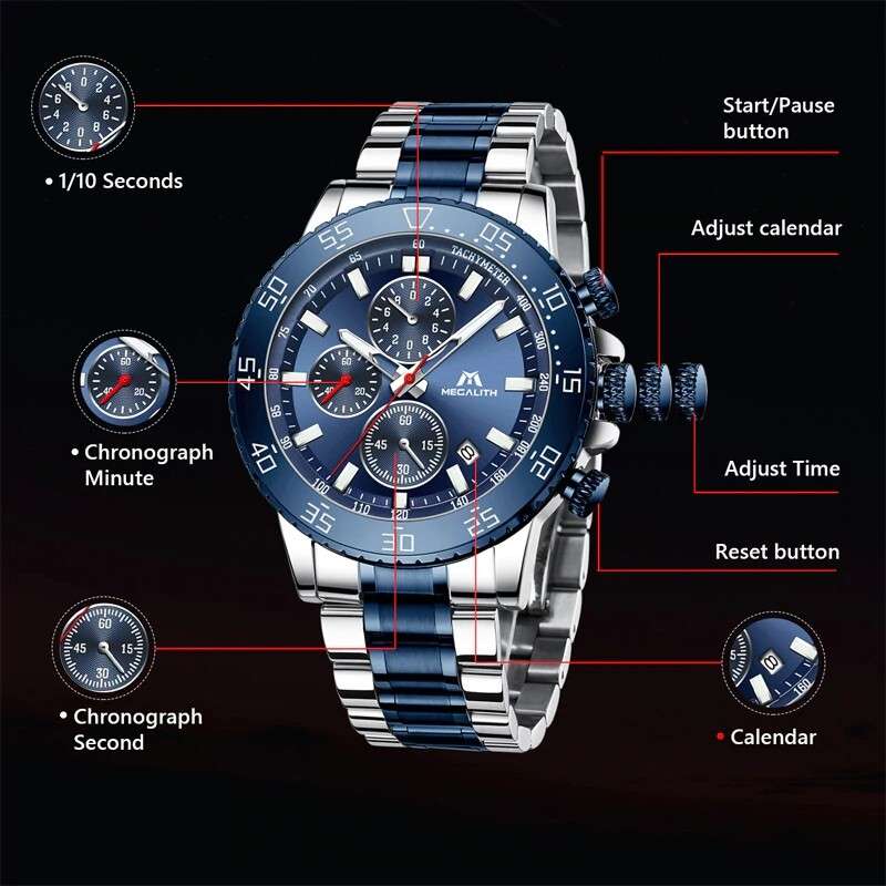 Image 7 - Men watch s luxury MEGALITH watches Relogio Masculino Waterproof chronograph s