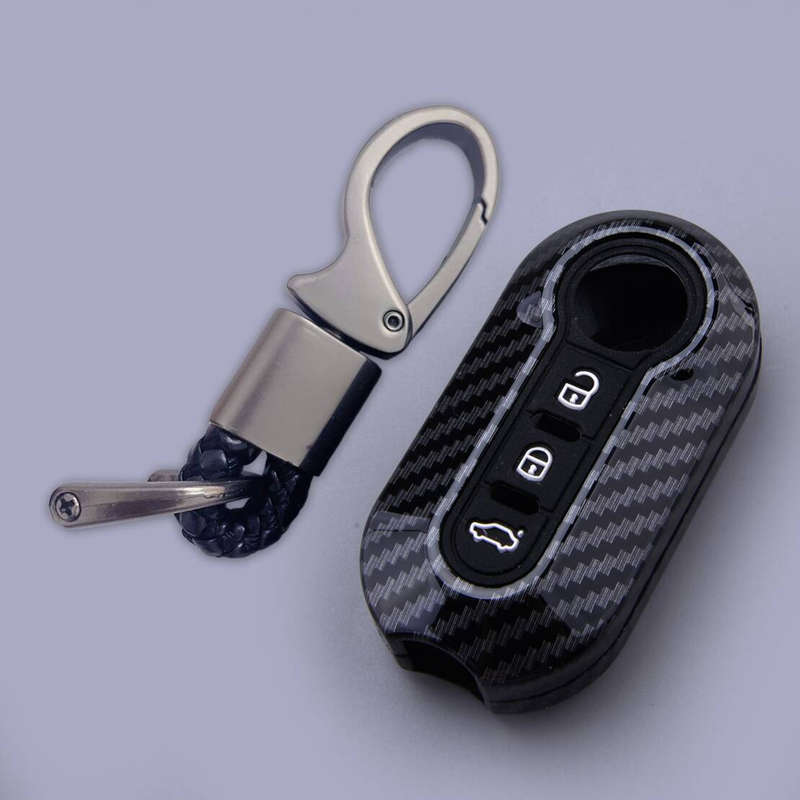 Carbon Fiber Look Key Fob Cover Ring Fit For Fiat 500 Abarth Ducato Punto Doblo