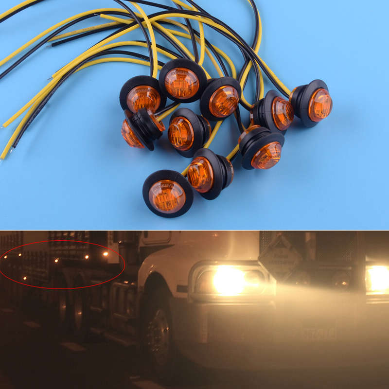10pcs Amber Rock Round Side Marker Lights LED Button Lamps Truck Trailer Lights
