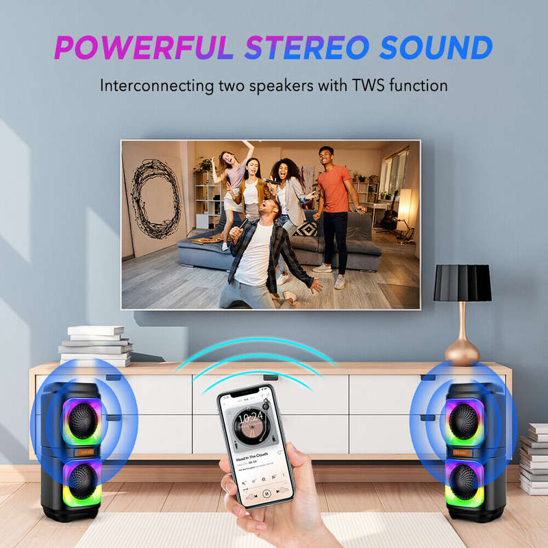 4`x2 Outdoor Home Wireless Bass BT Speaker With RGB and TWS Connection BT-2413