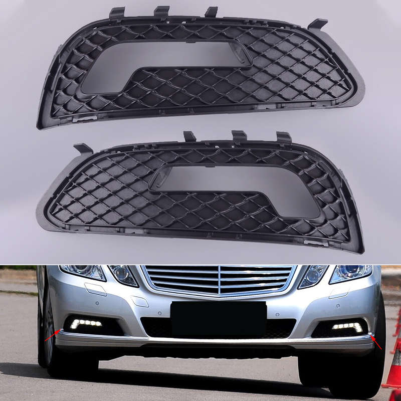 1Pair Black Fog Light Grille Trim Fit For Mercedes Benz E Class W212 2009-2013