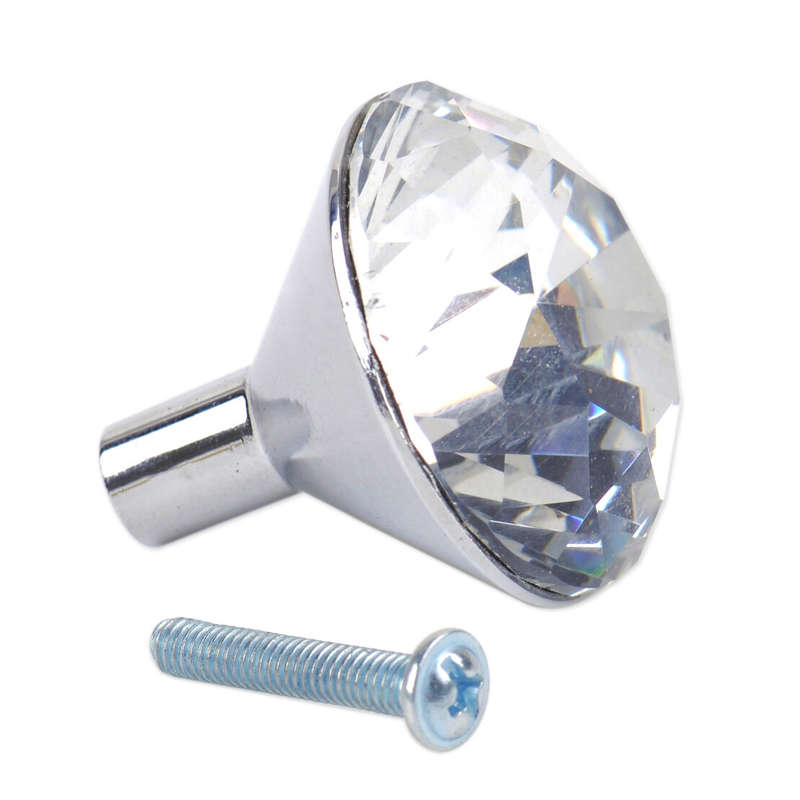Glass Crystal Diamond Shape Pull Knob Handle Cabinet Door Drawer Wardrobe