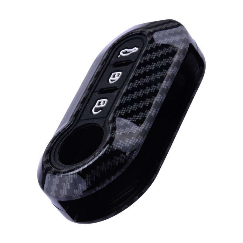 Carbon Fiber Look Key Fob Cover Ring Fit For Fiat 500 Abarth Ducato Punto Doblo