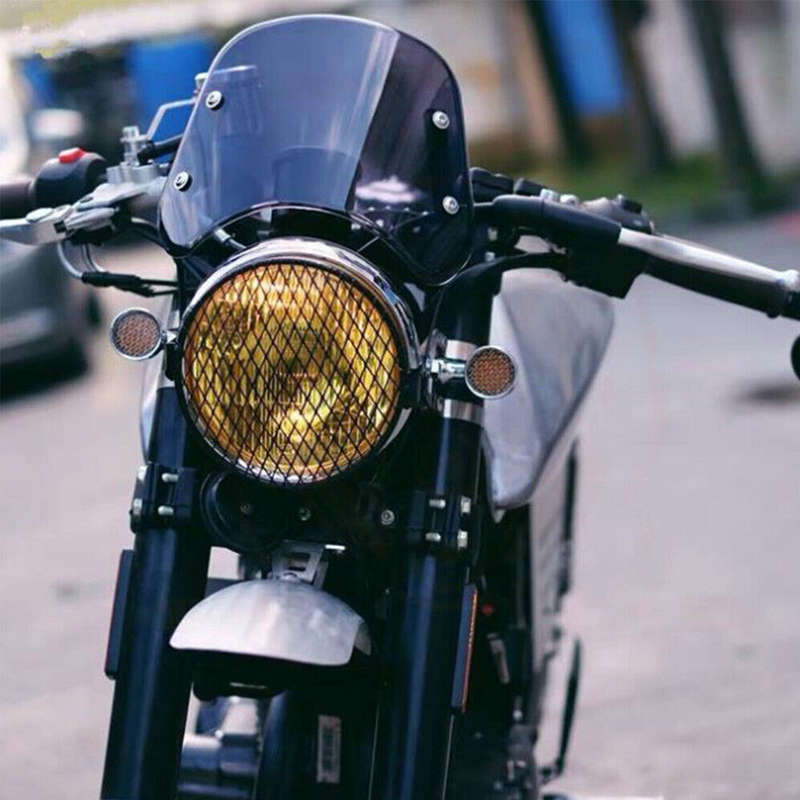 Universal Motorcycle 5-7'' Round Headlight Windshield Windscreen Black Acc