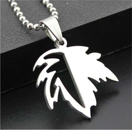 Fashion-Maple-Womens-MEN-Silver-316L-Stainless-Steel-Titanium-Pendant-Necklace-1