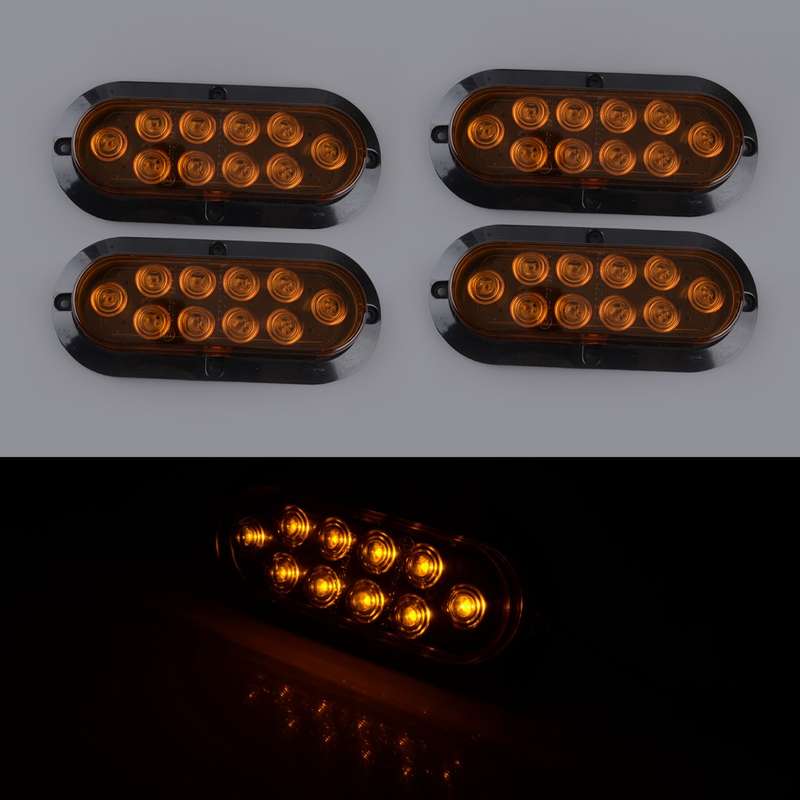 4Pcs Amber Oval Truck Trailer Light 10-LED Turn Signal Tail Reverse Brake Light