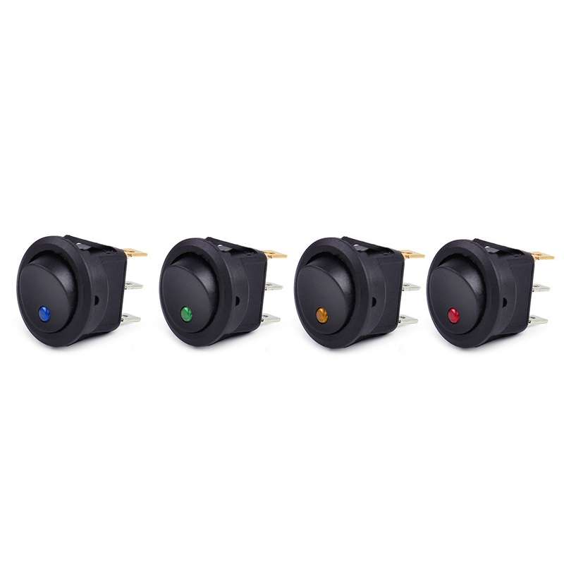 4pcs DC 12V Boat On/Off Round Dot LED Light Switch 3Pin Rocker Toggle SPST