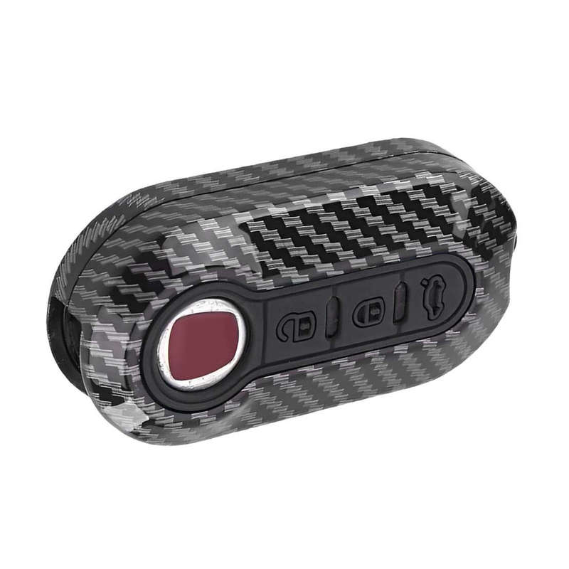 Carbon Fiber Style 3 Button Remote Key Cover Case Fit For Fiat 500 Black