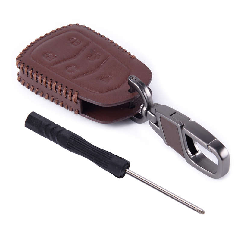 5 BTN Leather Smart Key Fob Case Holder Keyring Black Brown Fit for Cadillac