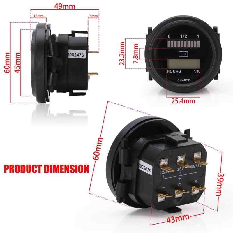 12V 24V 36V 48V 72V Round Lcd Hour Meter with Led Battery Indicator Gauge Gauge