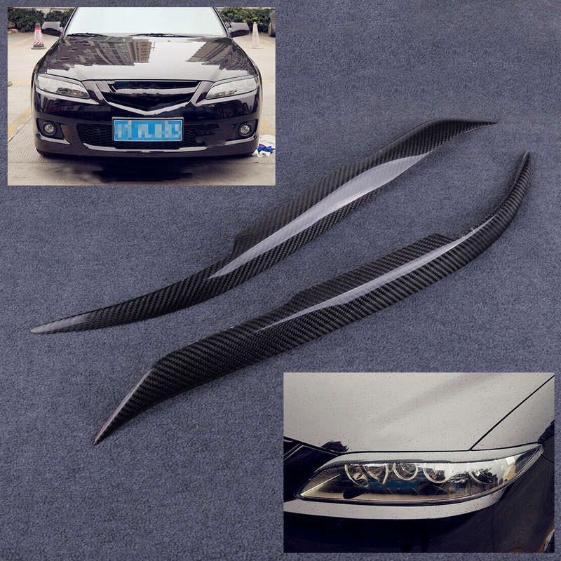 1Pair Carbon Fiber Black Headlight Eyebrow Cover Trim Fit for Mazda 6 2003-2008